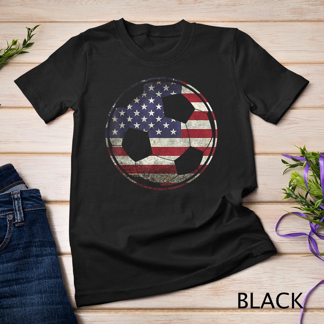 Soccer Ball Cool American Flag Pattern US USA Football Fan Unisex T-Shirt Mens Womens Tees Top 4XL