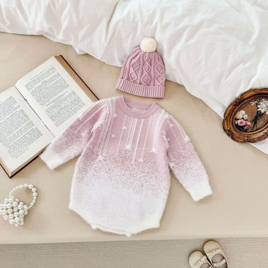 Cozy Gradient Star Romper for Baby Girls - Fall/Winter Collection