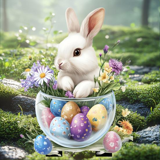 Easter Bunny Garden Stakes Outdoor Decor, 2D HD Printing Acrylic Rabbit & Colorful Eggs Ornaments with Weatherproof Design, Easy-Insert Spike