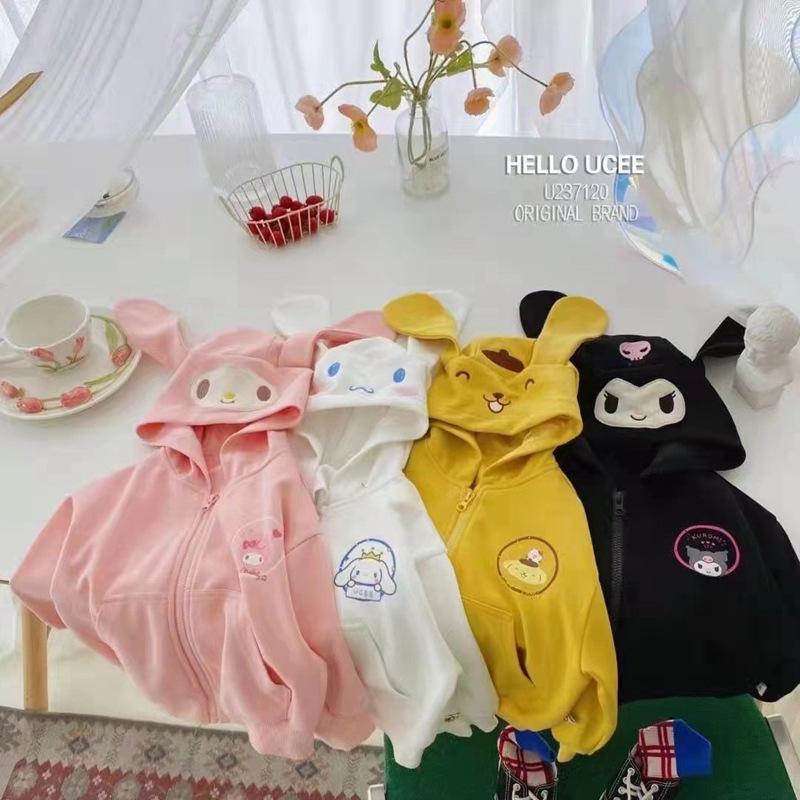 Cartoon Print Hoodie for Girls Fall New Style Kids Zip Up Long Sleeve Jacket Top Cute Bear Pattern Children Sweatshirt Girls Outerwear