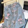 Women's Fashion Vintage Versatile Split Cowboy Printed Package Hip Mid-Length Half-Body Skirt
