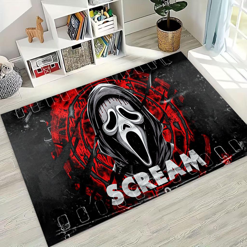 Horror Characters S-Scream Ghost Face Rug for Bedroom Living Room Sofa Home Doormat Decor, Large Kids Play Non-slip Floor Mat