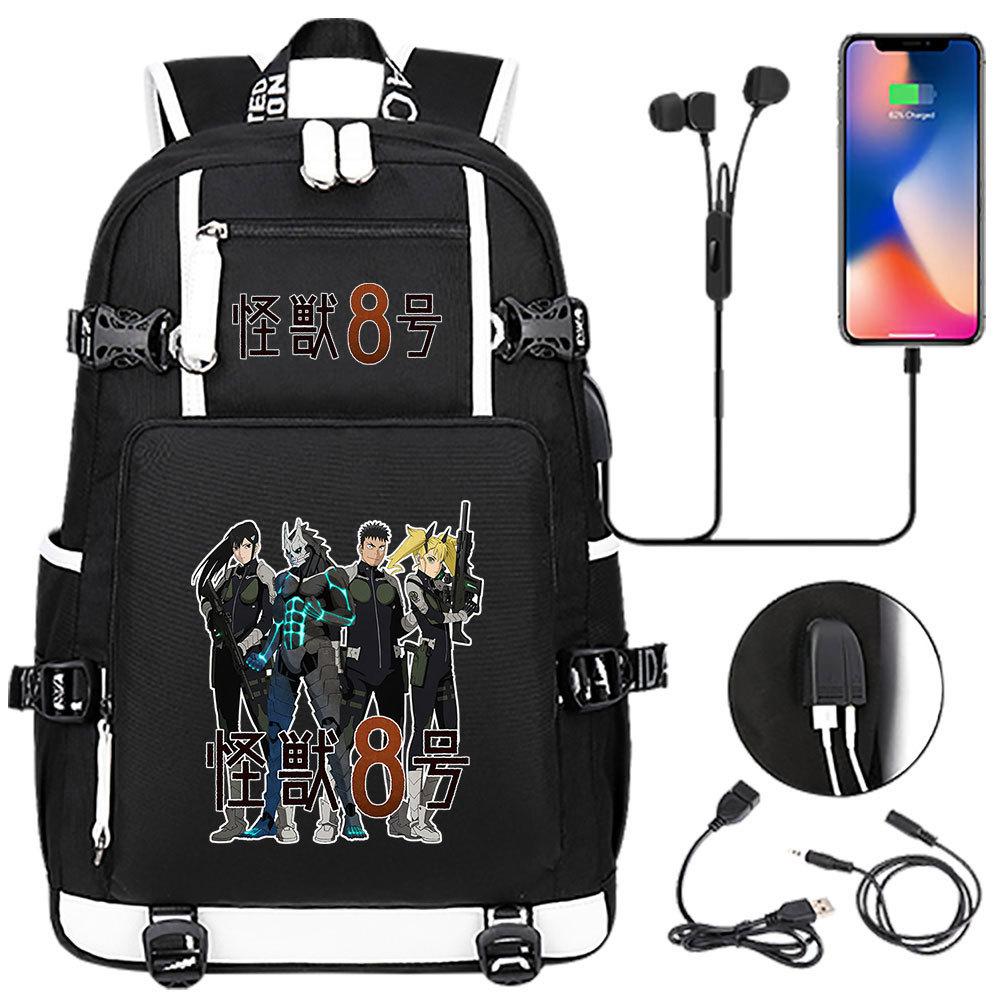 Kaiju No. 8 Printed USB Port Backpack Youth Student School Bag Large Capacity Travel Daypack