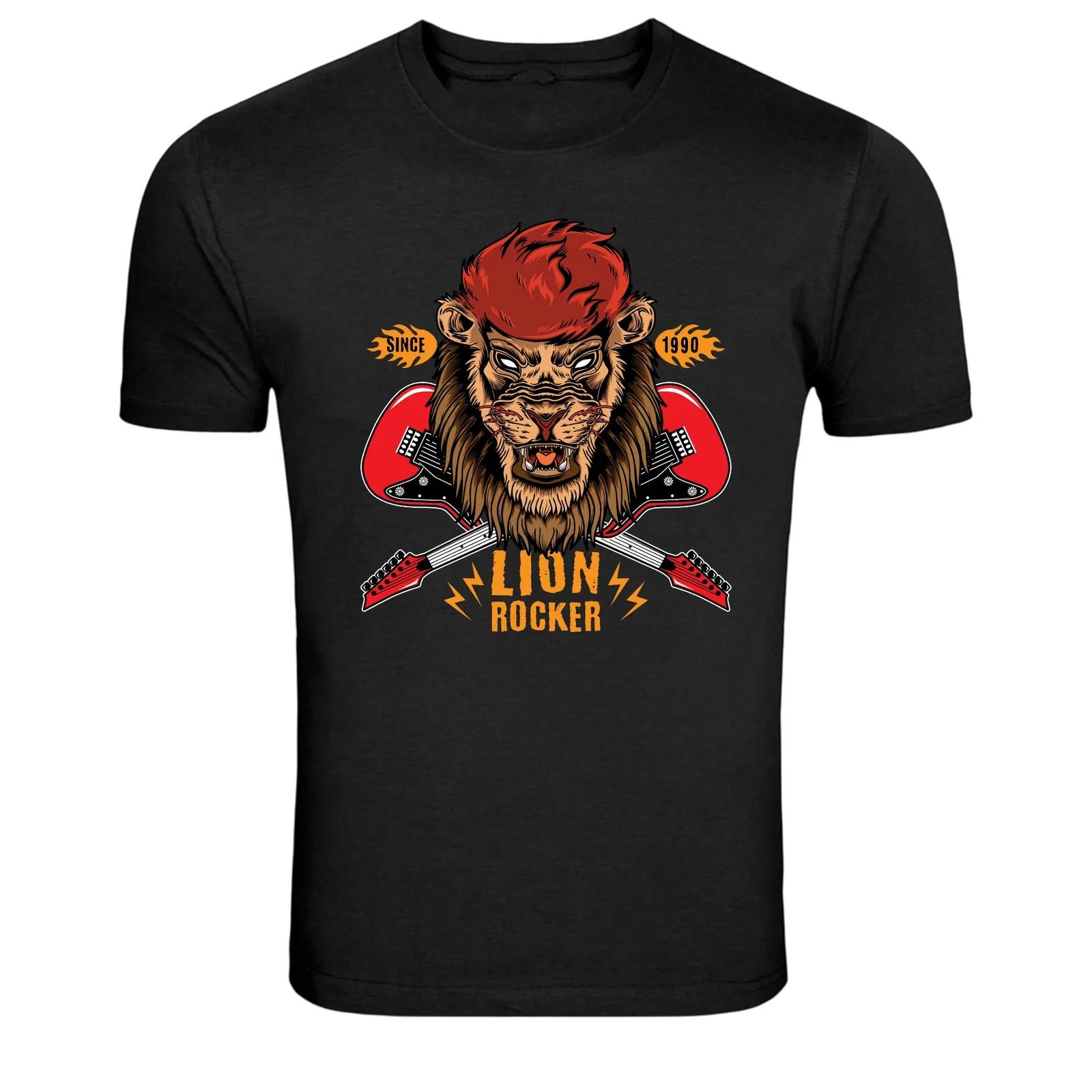 Lion Rocker Guitar Rock Music Animal Graphic T-Shirt XXXXL