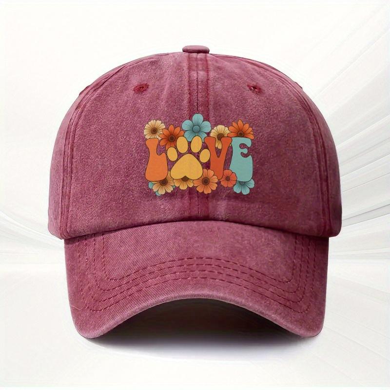 

Pet Paw Love Floral Retro Baseball Cap Unisex Casual Polyester Vintage Adjustable Outdoor Hat One Size