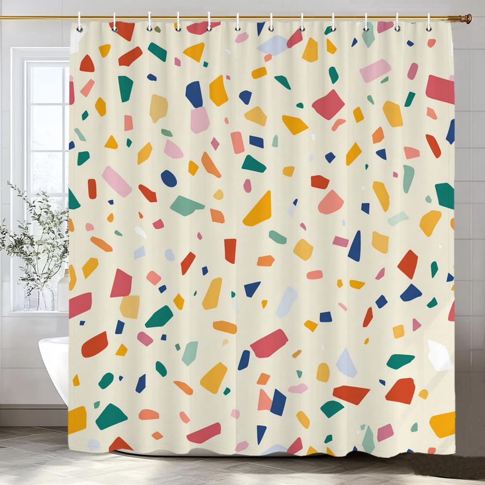 1 Piece Modern Color Mosaic Pattern Shower Curtain, Bathroom Decorative Shower Curtain, Waterproof Shower Curtain with Hooks