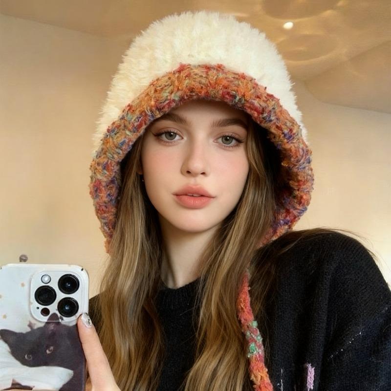 Fashion Hat Bucket Hat for Women Winter Pullover Hat Warm Earmuffs Bucket Hat Cold-Proof Panama Cap