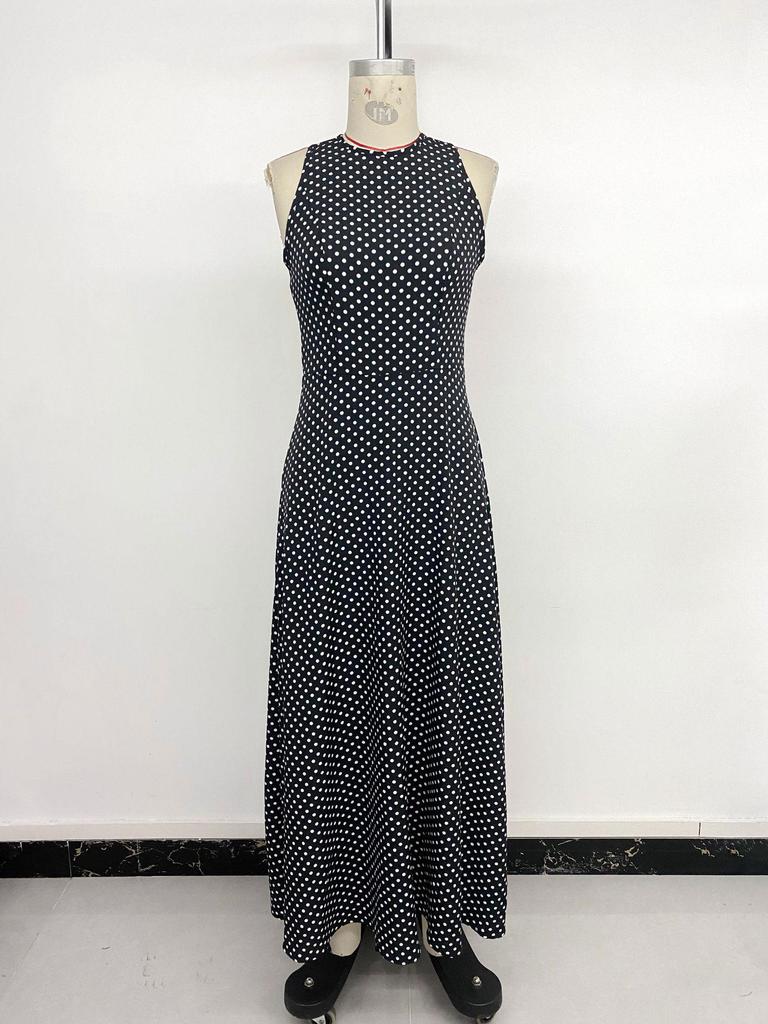 2026 French Retro Polka Dot Sleeveless Backless Dress
