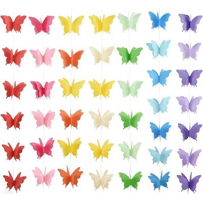 7 Colors 2 Meters Party Butterfly Paper Garland,3D Butterfly Banner Hanging Decoration for Wedding, Baby Shower, Birthday