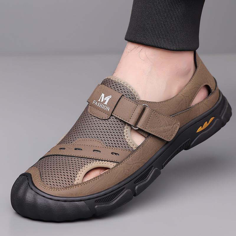 

Sandals men s trendy 2025 summer new breathable bag head mesh shoes men s casual versatile soft-soled hollow shoes 38 хаки