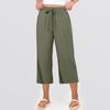 Women Drawstring Waist Wide Leg Pants Loose Fit Cropped Trousers Lightweight Elastic Waistband Casual Style