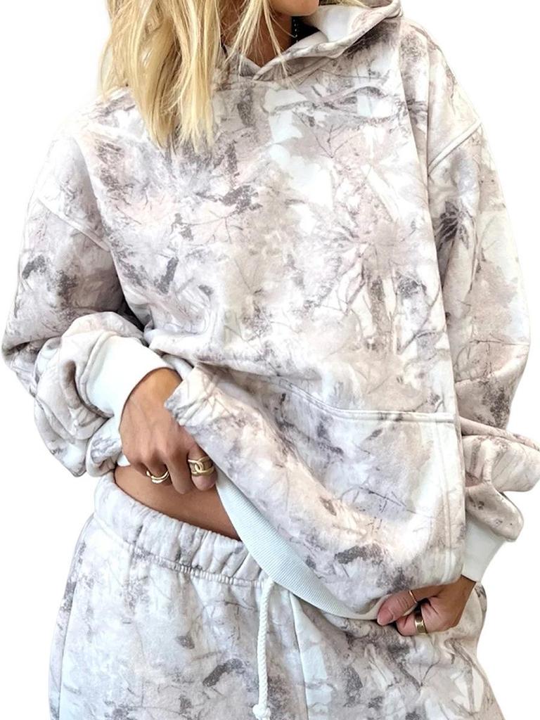 Women's Winter Hooded Long Sleeve Two-Piece Set – European and American Fashion Trend Printed Casual Outfit