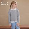 Little Naive Girls' Lace Doll Collar Cooling Cotton Long-Sleeve Top