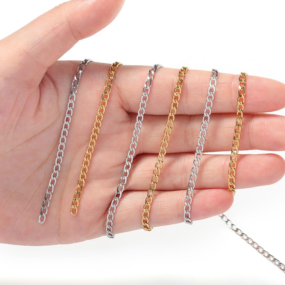 3mm Stainless Steel Gold Chain Necklace Chains Curb Link Chain Jewelry Chains for Handmade Bracelet Making DIY Wholesale