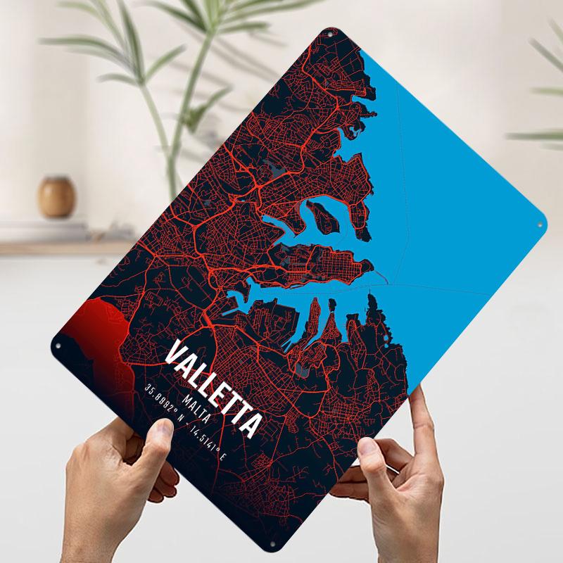 

Valletta City Map Poster Customized Wall Art Vintage Metal Signs Retro Tin Plaque for Man Cave Apartment Decoration Room Decor 20x30cm（7.8x11.8inch）