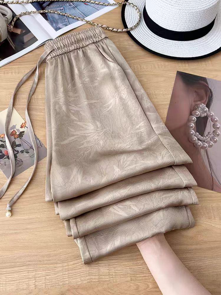 2025 New Style Petite Women's Satin Wide-Leg Pants with Elastic Waist