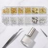 12-Grid Mixed Size Gold Silver Metal Star Nail Decorations Alloy Plating Craftsmanship For Manicure DIY