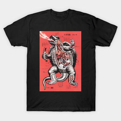 Men Black Print T-shirt Gamera Anatomy No-Cut Heat Transfer Print Cotton Tshirt