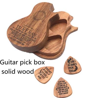Guitar Pick Box Holder Wooden Collector with 3pcs Wood Picks
