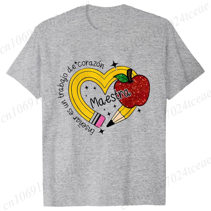 Casual Pencil MAESTRA Print Teachers Girl T-shirts Casual Short Sleeve Womens T-shirt Round Neck Fashion Teacher Tee Clothing