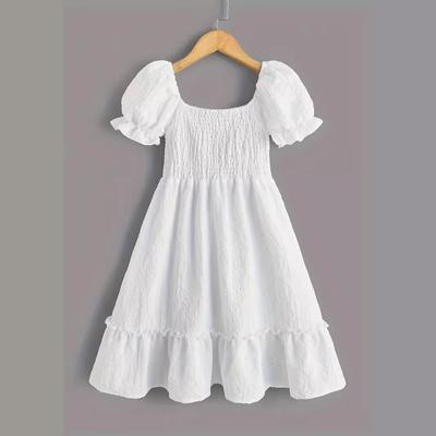 Kinderkleding Witte Casual Meisjesjurk 2024 Zomer Pofmouw Meisjes Prinsessenjurken