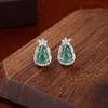 Boucles d'oreilles clous en argent sterling S925 forme de gourde jadéite d'eau bleue incrustées de jade boucles d'oreilles entièrement vertes nouveau style chinois luxe léger boucles d'oreilles haut de gamme