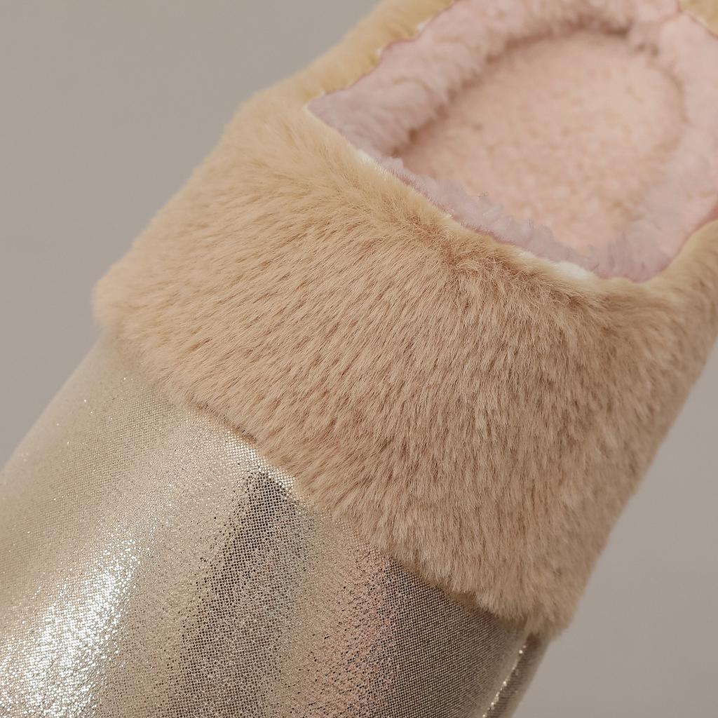 Imitation Fur Shiny Leather Cotton Slippers for Men and Women In Autumn and Winter, Anti Slip, Warm and Thick Fur Confinement Shoes, Bedroom Slippers