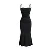 Female Collarless Dress with High Waist Straps and Hips Long Dress