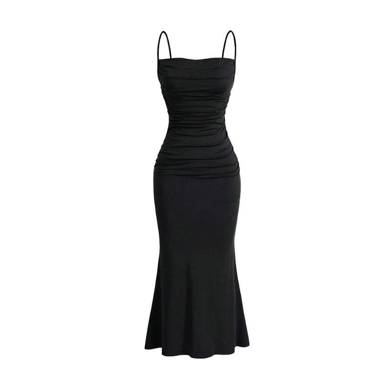 Female Collarless Dress with High Waist Straps and Hips Long Dress