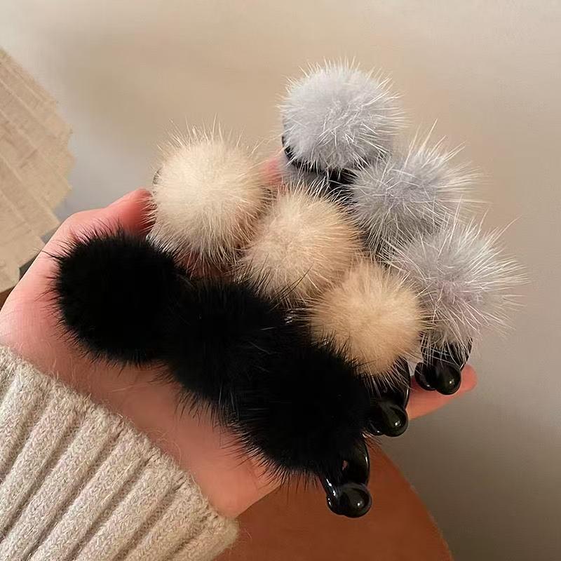 Women’s Fuzzy Claw Hair Clip - Plush, Small Size for Bangs & Braids, Internet Celebrity Style