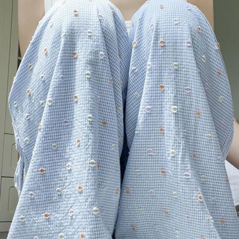 Blau gepunktete Hose mit weitem Bein für Damen Sommer Dünn Lässig Hohe Taille Drapierung Eisseidenhose