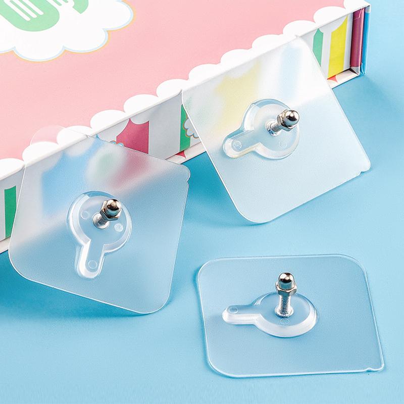 6pcs Strong Adhesive Nails Wall Hooks Transparent Seamless Waterproof Kitchen Bathroom Screw Hook Sticker Nail Holder Hanger