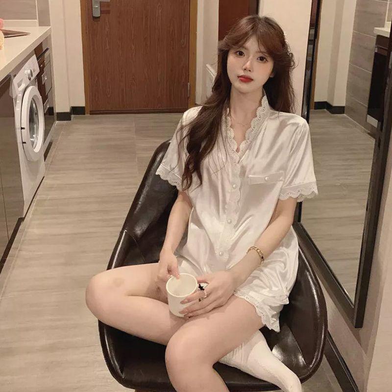 

Летние женские пижамы из ледяного шелка с короткими рукавами, тонкие в стиле принцессы, можно носить как внешний домашний комплект одежды XL