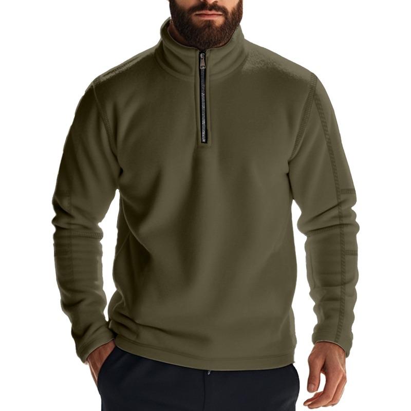 American Style Men Heavyweight Polar Fleece Outdoor Long Sleeve Stand Collar Zip Bottoming Sweatshirt