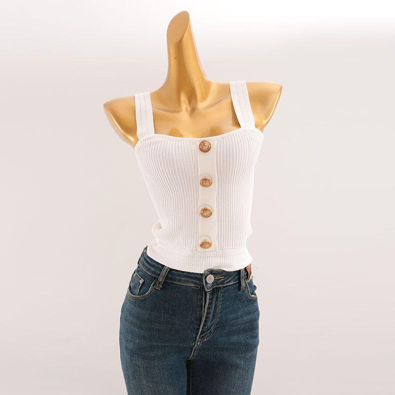 Classic Style Metal Buckle Pure Desire Ice Silk Camisole Summer Can Be Outwear Backless Slim Fit Short Knitting Tops