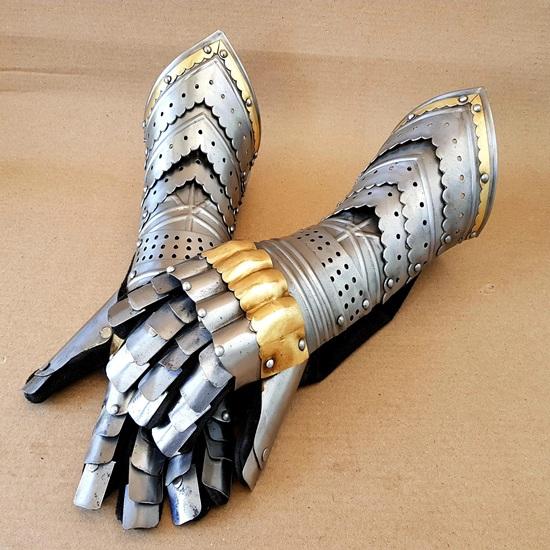 40.64 cm Armor Pair Brass Accents Gauntlet Gloves Medieval Knight Crusader Steel Gauntlet Largest Best Gift