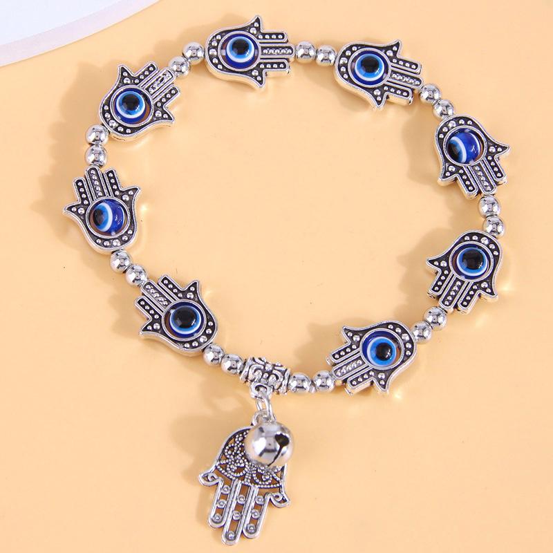 Blue Eye Bracelet Vintage Ethnic Style Fashion Hand Jewelry Silver Alloy for Women Daily Wear Gift