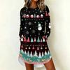 Women's Trendy Casual Christmas Print Long Sleeve Neck Dress for Holiday Party