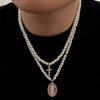SHIXIN 2 Pcs/Set Hip Hop Jesus Cross Pendants Necklace Men Trendy Charm Imitation Pearls Chain Adjustable Chokers Street Jewelry