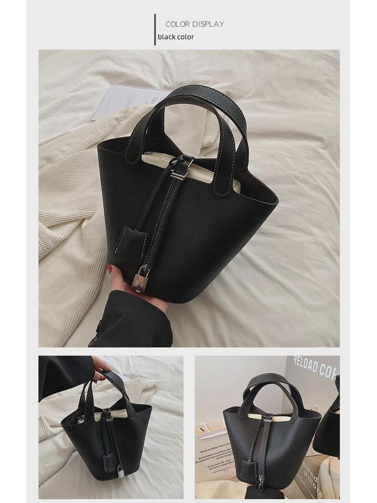 Fashion 2023 Women's Retro Basket & Bucket Bag: Niche, High-End, Simple Design Handbag