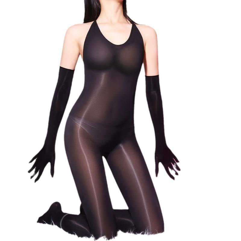 Sexy Women 6D 912Pin Oil Glossy Shiny Bodysuit Sheer See Through Elastic Tights Bandage Yoga Shaping Maid Leotard