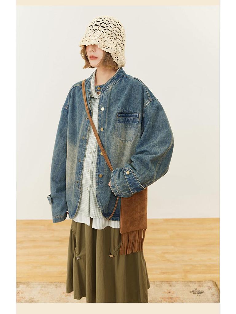 HOTHORE Volcano Horse 2025 Autumn/Winter Women's Retro Washed Denim Jacket