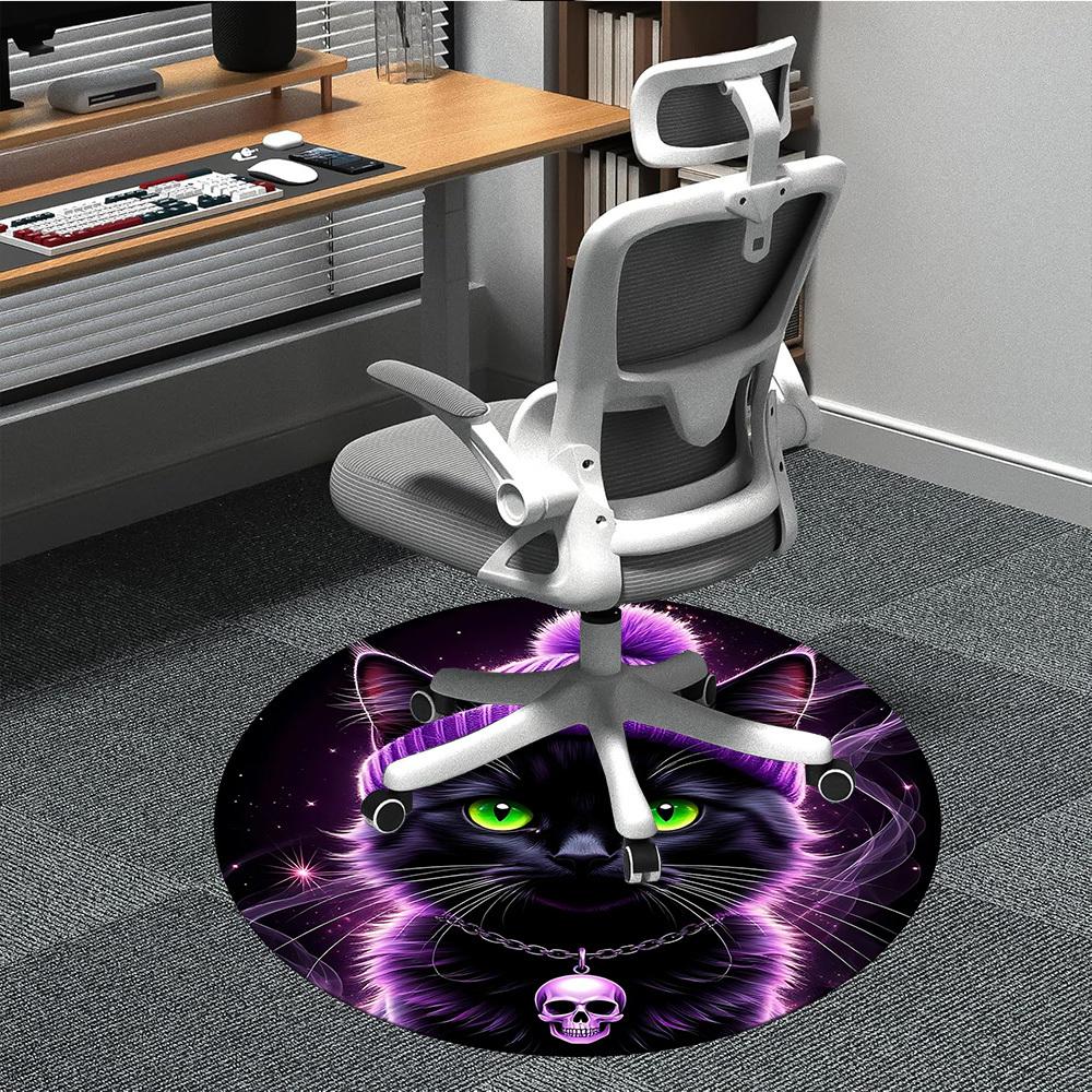 

1PC Purple Cat Office Round Area Rug, Indoor Mat Suitable ForOffice, Under Office Chairs Bedroom Living Room Home Decor, Room Deco, D017 80cm by 80cm