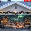 2D Türflagge 2D flach 1 Stück Weihnachten Garagentorbanner - Gemütliche Hütte Weihnachtsmann mit Geschenken Heimdekoration