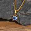 Lässige Böse Blaue Augen Halsketten für Männer Jungen,Runder Anhänger aus Edelstahl,Ethnische Türkische Amulett Geschenke Schmuck