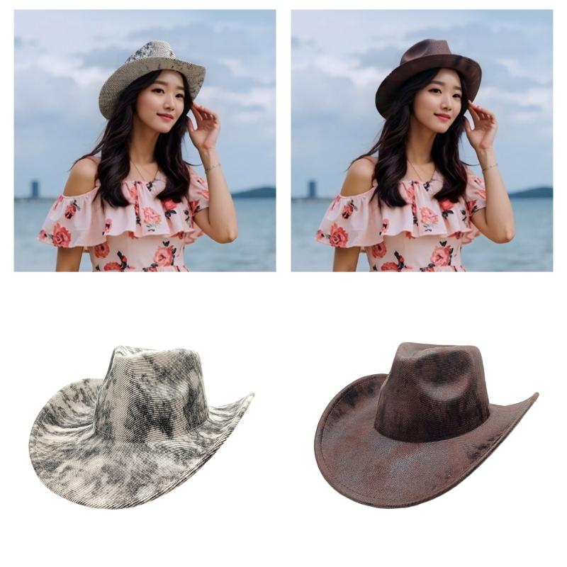 Vintage Textured Western Cowboy Hats Breathable Polyester Unisex Design Foldable Travel Hat Costume Accessory