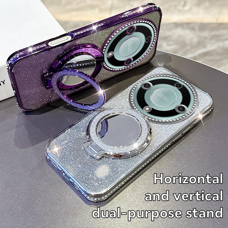 KEYSION Glitter Jewelled Magnetic Phone Case for HONOR X9b 5G X9A 5G Makeup Mirror Stand Shockproof Cover for Magic 6 5 Lite 5G