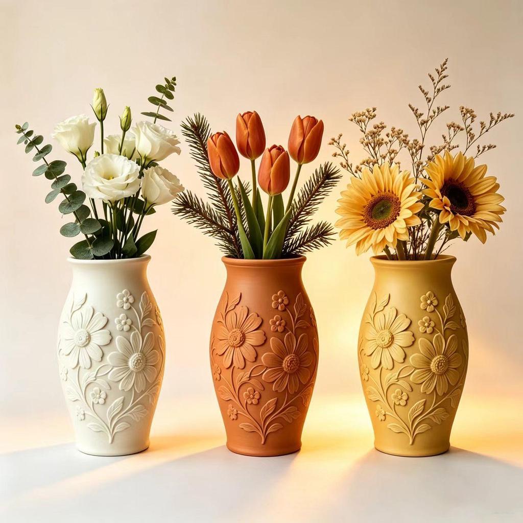 Embossed Flower Vase Silicone Mold for DIY Resin, Plaster, Cement
