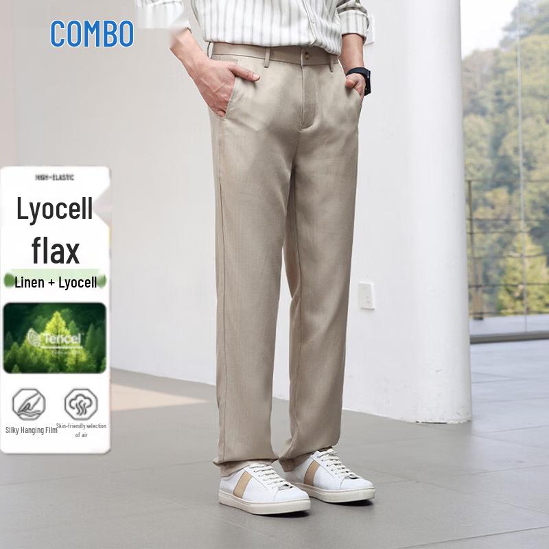 Kangbo Men s Lyocell-Linen Blend Straight-Leg Casual Pants 34