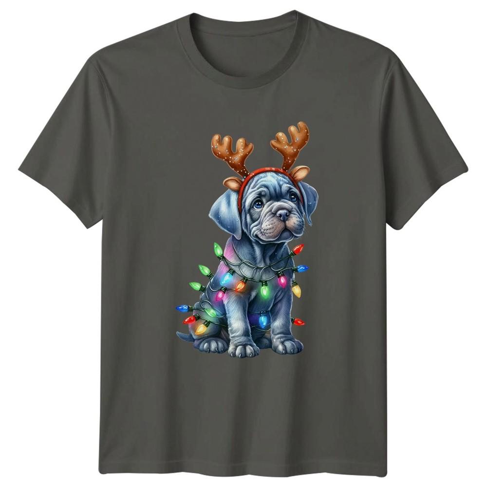 Puppy Dog Christmas Reindeer Lights Animals Unisexs TShirt Unisexs Graphic Tee S